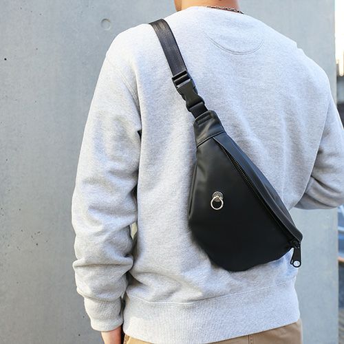 JNS1032)エシカルレザー シンプル ミニ ウエストポーチ ボディバッグ