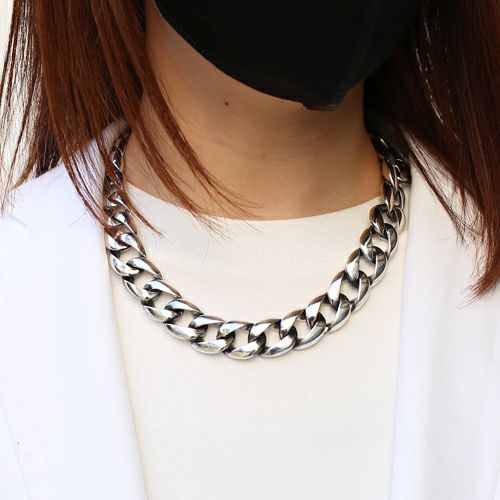 JNS1021)クラシックネックレス喜平チェーン-ブラックダイヤモンド-50cm