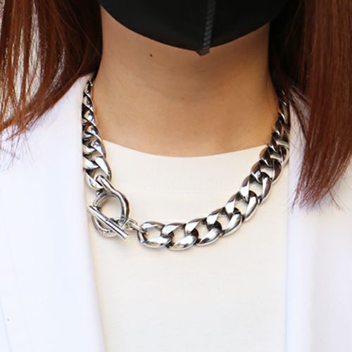 JNS1021)クラシックネックレス喜平チェーン-ブラックダイヤモンド-50cm