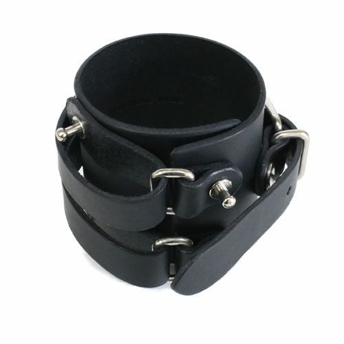 J-NS126-BK)レザーバックルブレスレット-ロットンブレス/ブラック