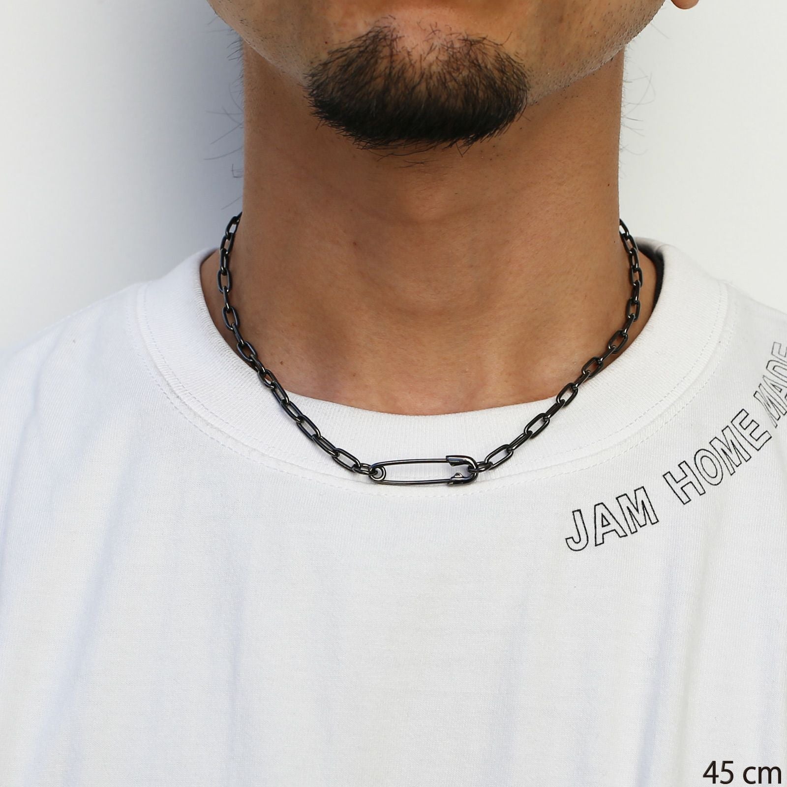 J-NC023-BK)安全ピン長アズキチェーンダイヤモンドネックレスM