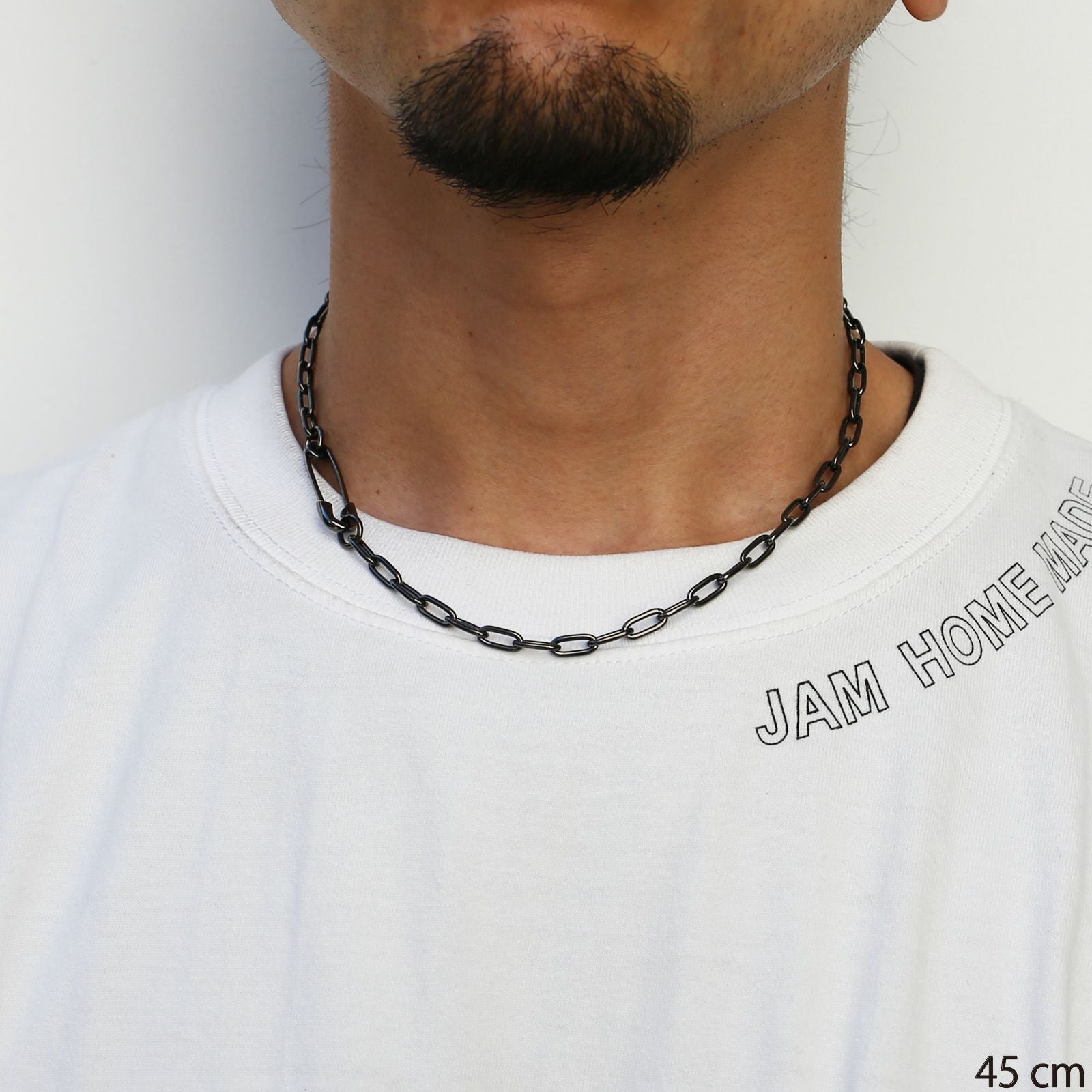 J-NC023-BK)安全ピン長アズキチェーンダイヤモンドネックレスM