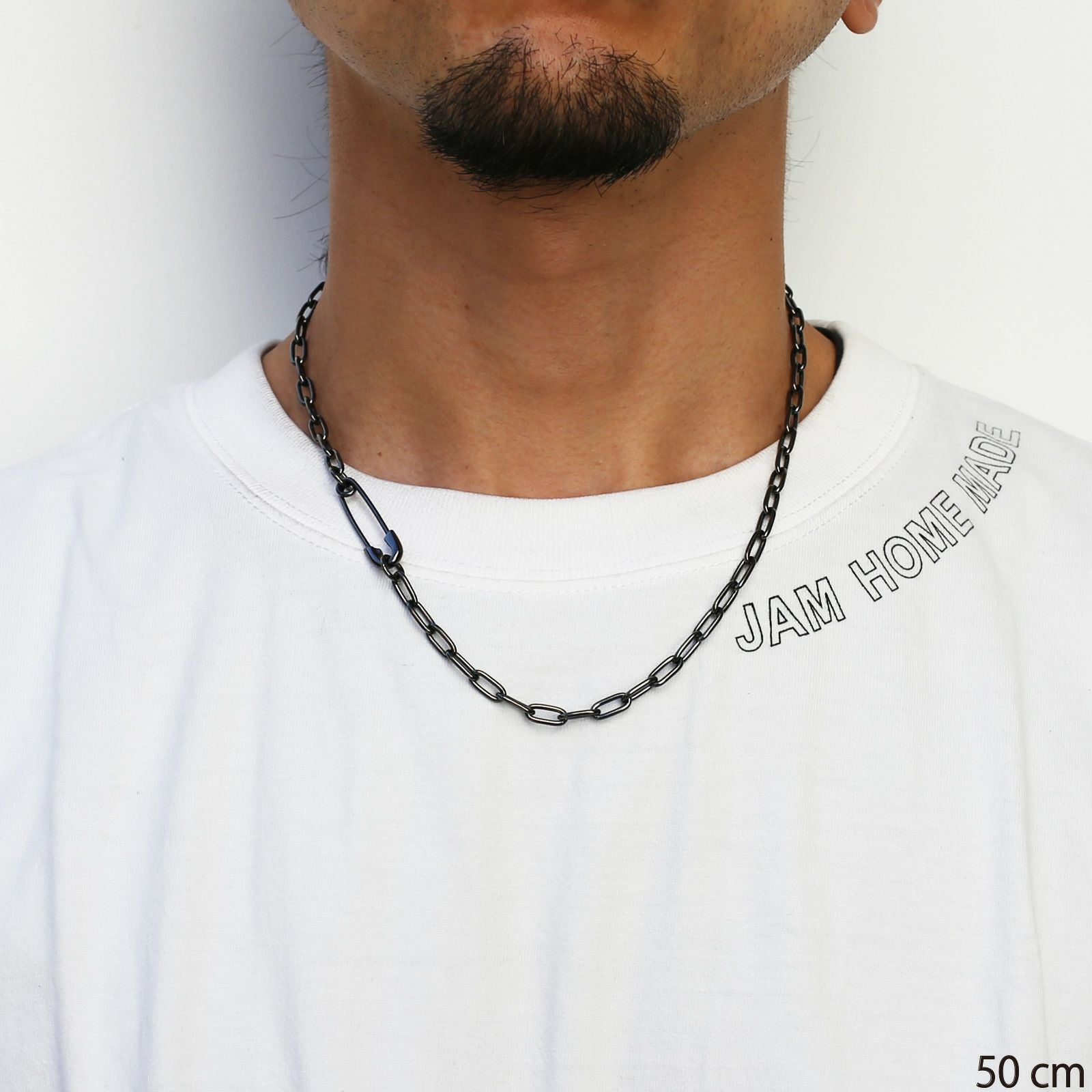 J-NC023-BK)安全ピン長アズキチェーンダイヤモンドネックレスM