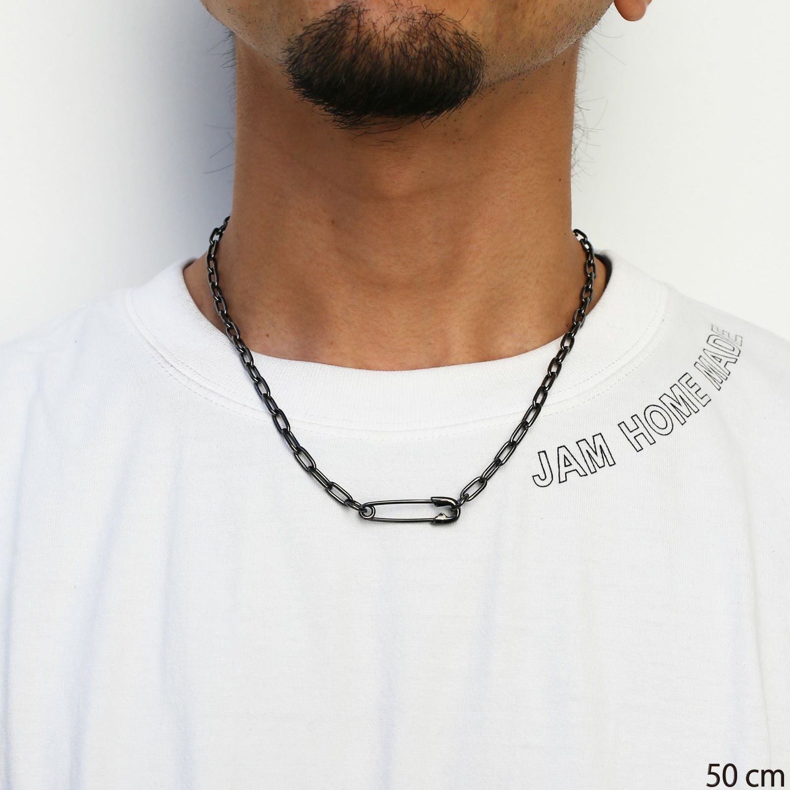 J-NC023-BK)安全ピン長アズキチェーンダイヤモンドネックレスM