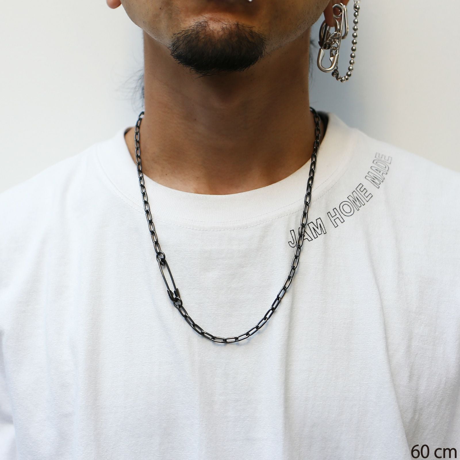 J-NC023-BK)安全ピン長アズキチェーンダイヤモンドネックレスM