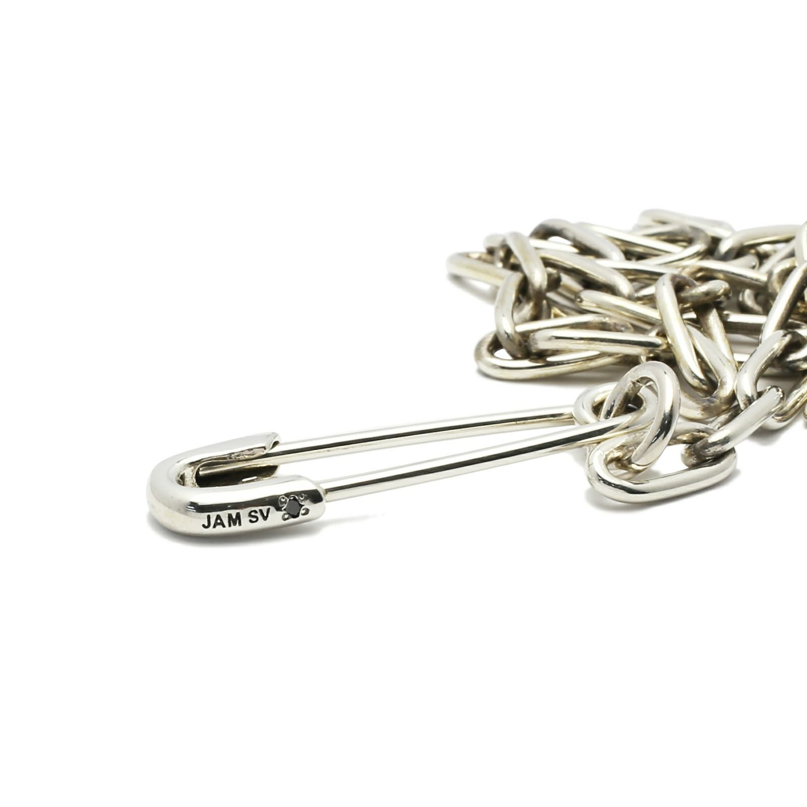 J-NC023-SV)安全ピン長アズキチェーンダイヤモンドネックレスM