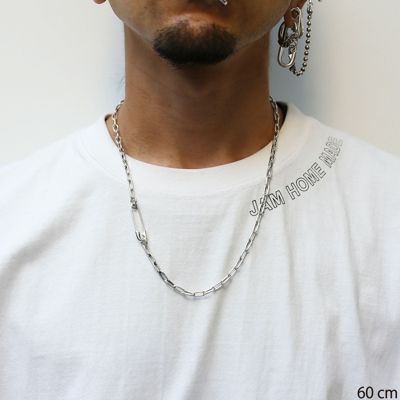 J-NC023-SV)安全ピン長アズキチェーンダイヤモンドネックレスM