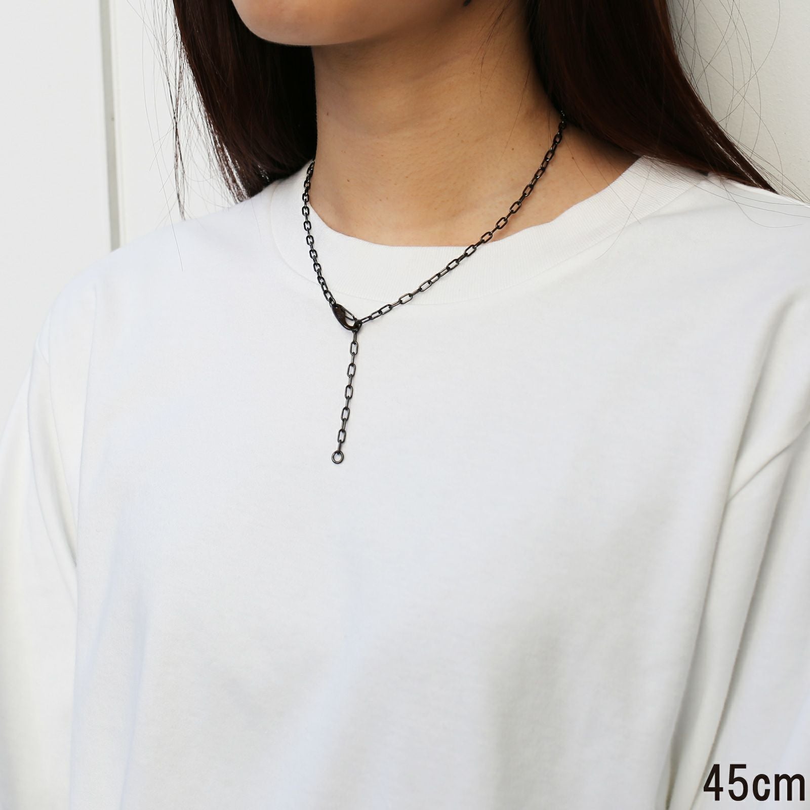 JNS414-BK)マガタマシンプルチェーンネックレス&ブレスレット-ブラック