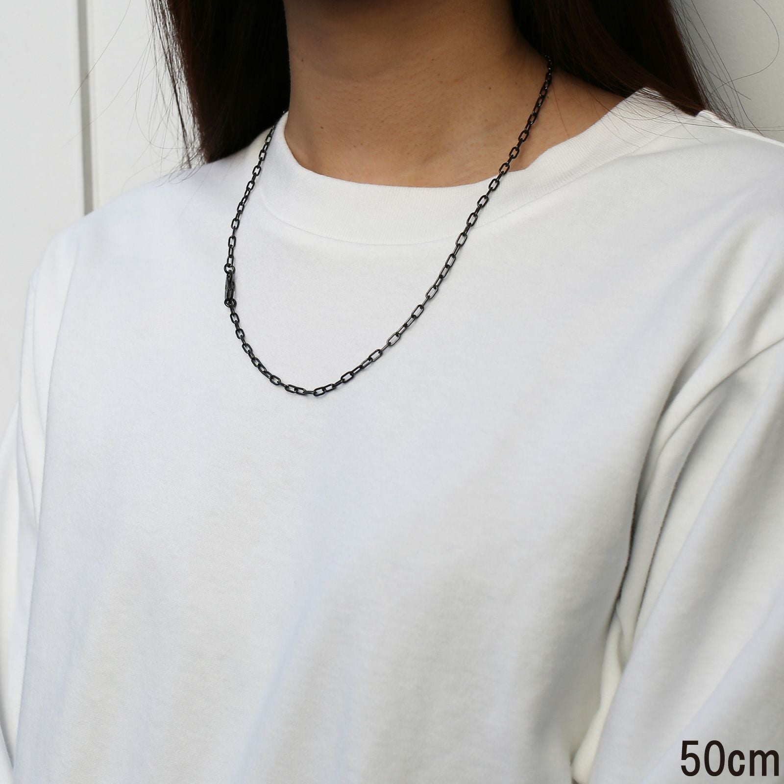 JNS414-BK)マガタマシンプルチェーンネックレス&ブレスレット-ブラック