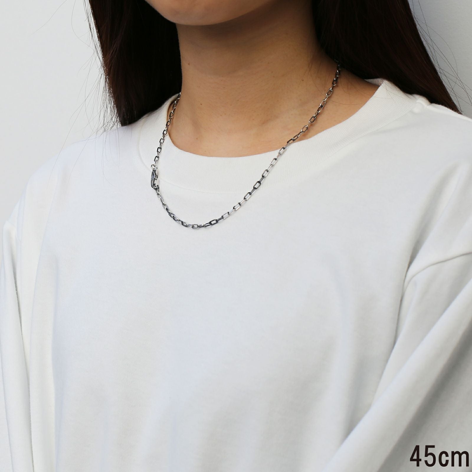 JNS414-SV)マガタマシンプルチェーンネックレス&ブレスレット-シルバー