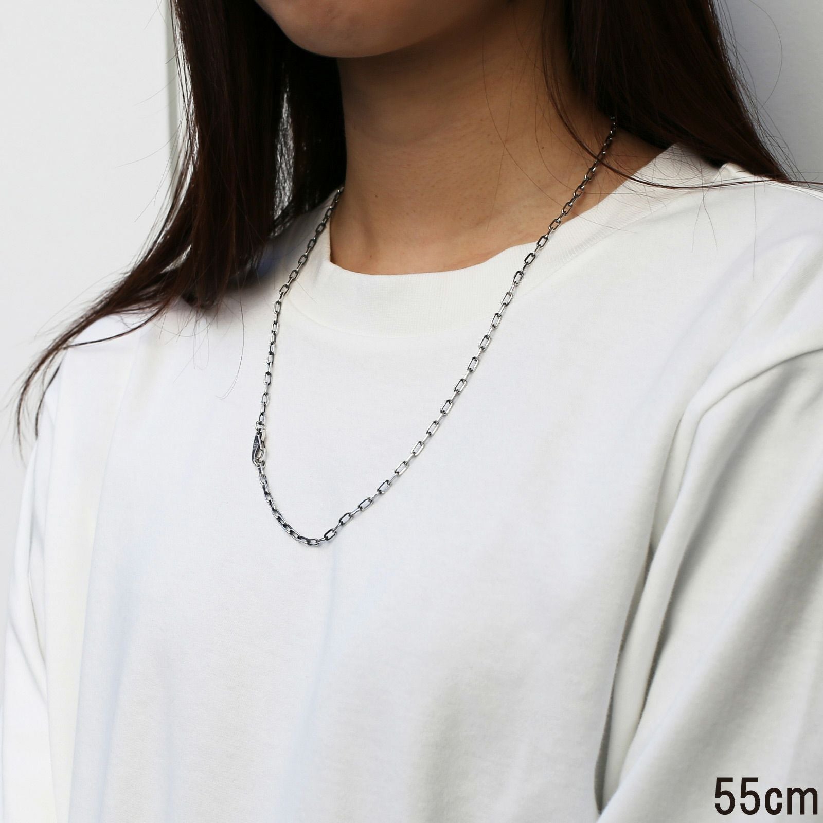 JNS414-SV)マガタマシンプルチェーンネックレス&ブレスレット-シルバー