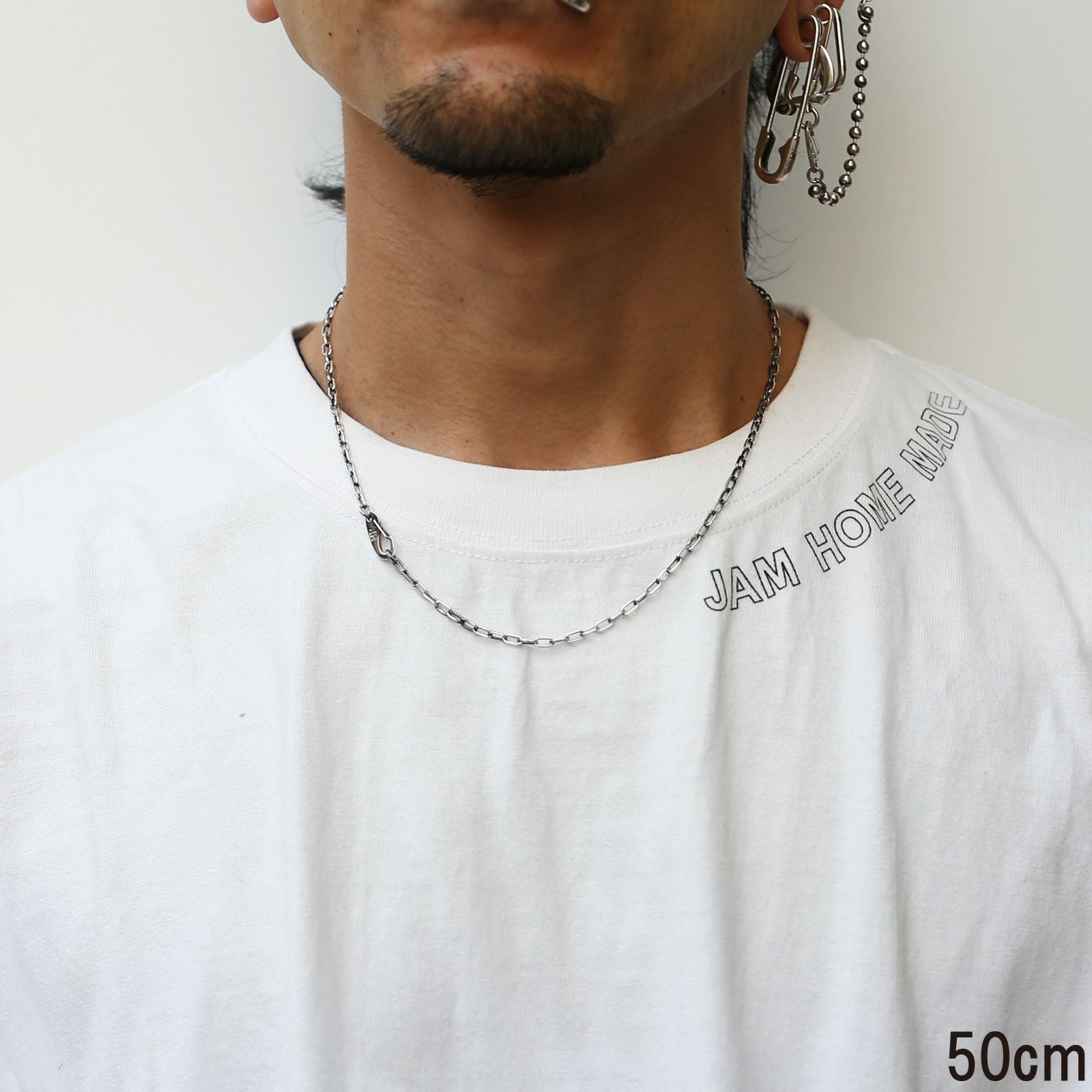 JNS414-SV)マガタマシンプルチェーンネックレス&ブレスレット-シルバー