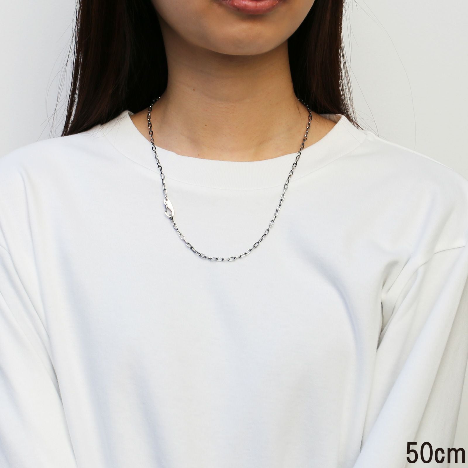 JNS414-SV)マガタマシンプルチェーンネックレス&ブレスレット-シルバー