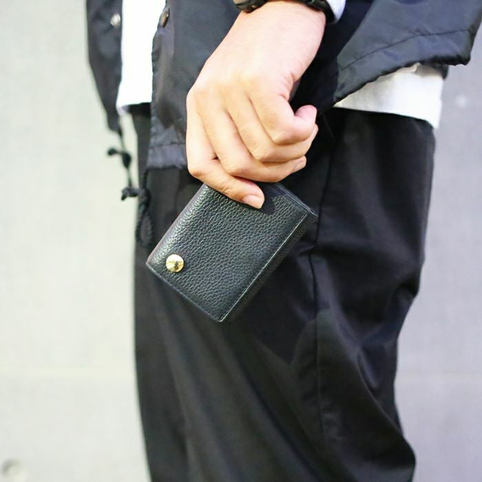 JNS999B)牛革 レザー REIWA コンパクト ミニ ウォレット オーバル 三