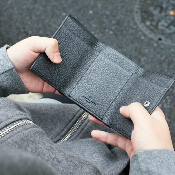 JNS999B)牛革 レザー REIWA コンパクト ミニ ウォレット オーバル 三