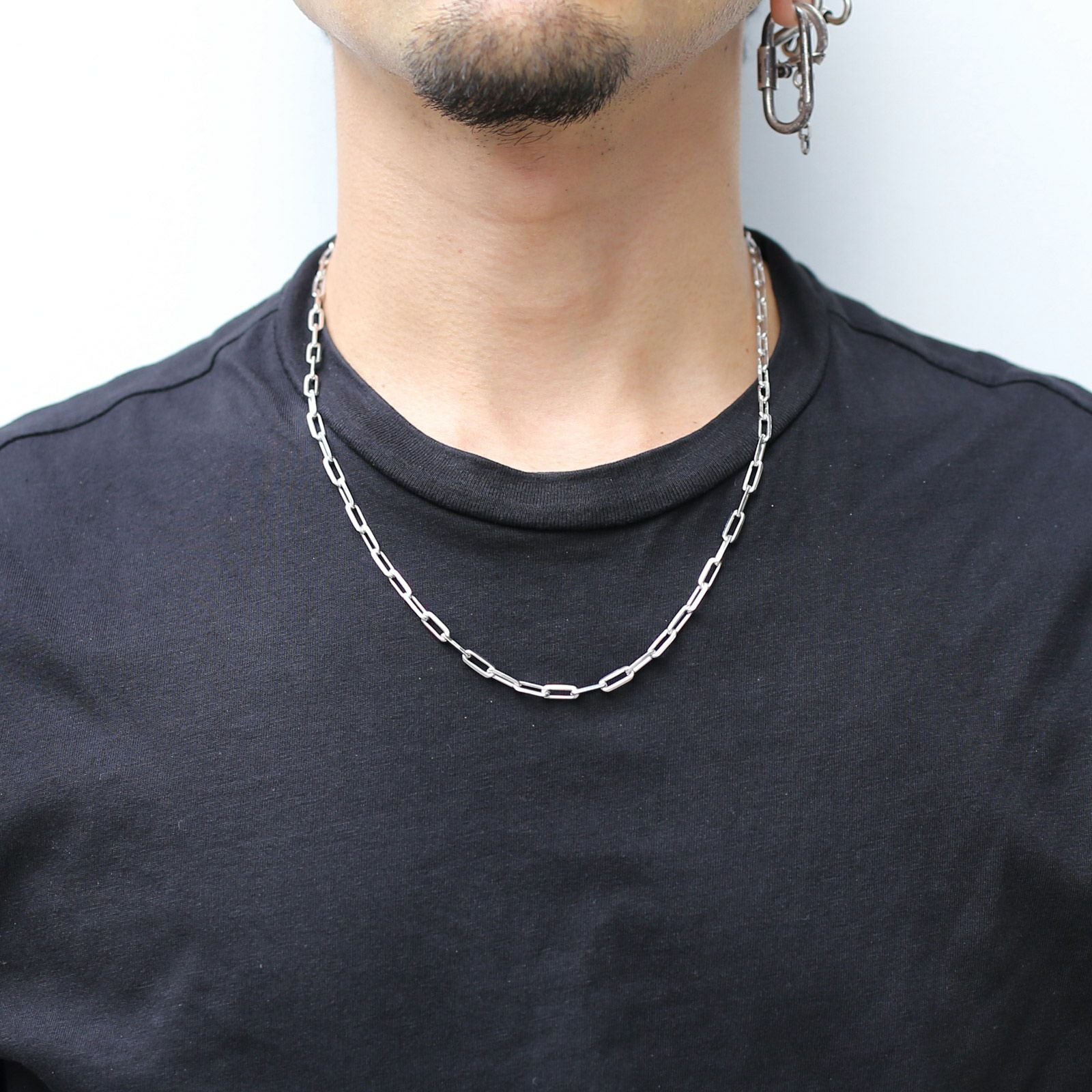 JNS1140)マガタマカットチェーンネックレス&ブレスレット L - シルバー