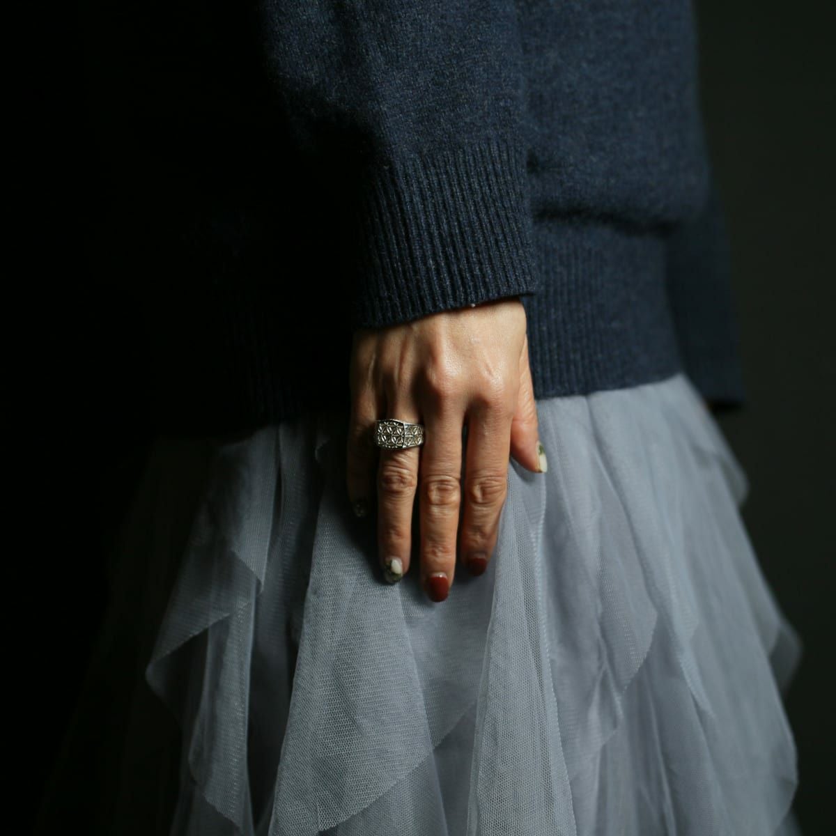 JNS1257R)034 透かしフラワーオブライフリング/指輪 - シルバー