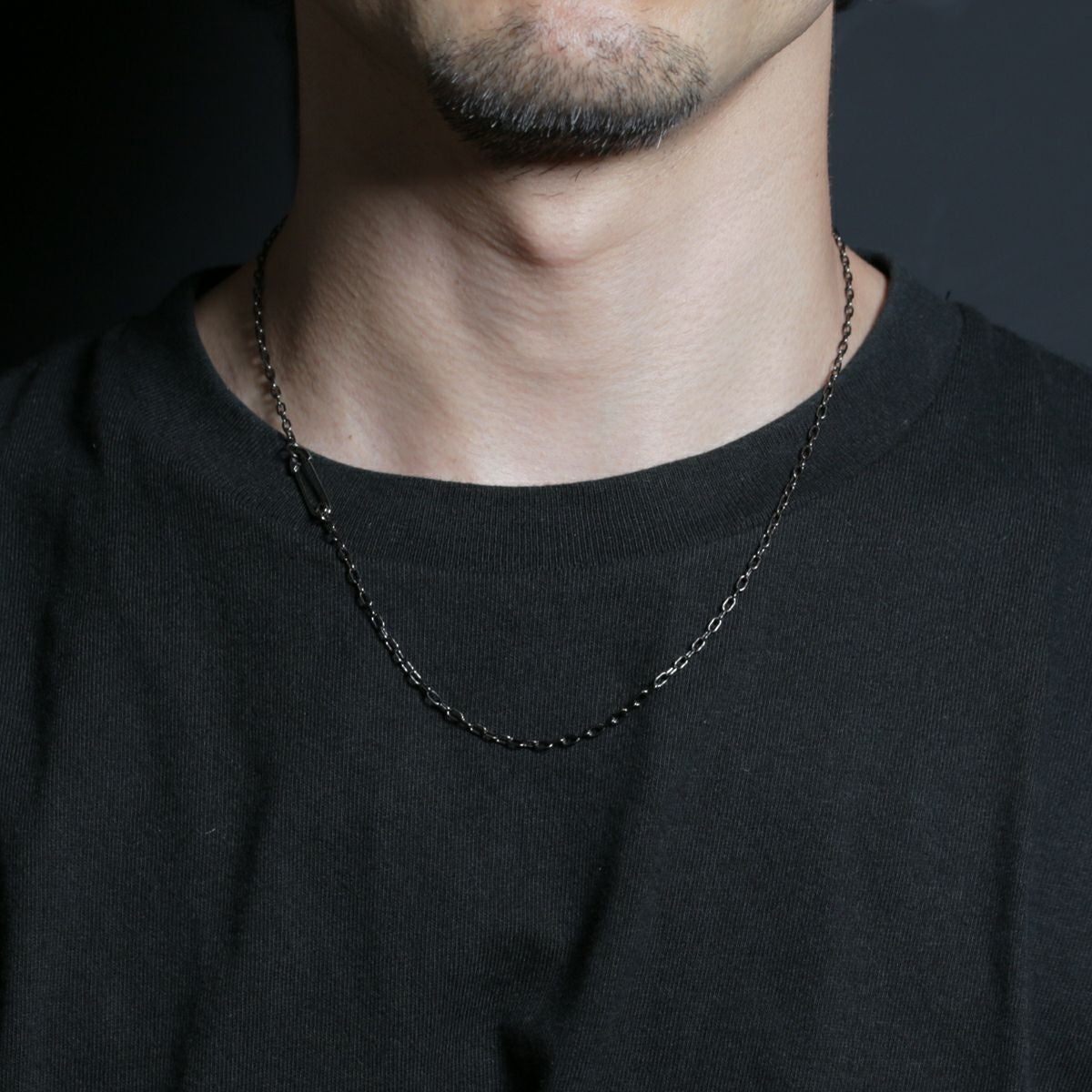 JNC076-BK)安全ピン長アズキチェーンダイヤモンドネックレスXS