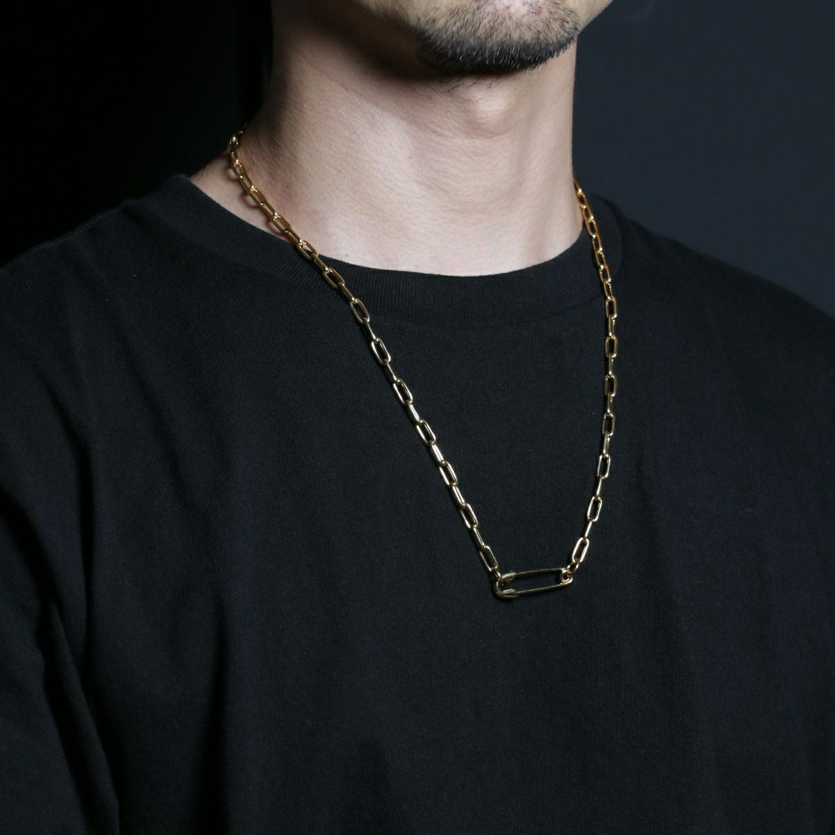 J-NC023-GP)安全ピン長アズキチェーンダイヤモンドネックレスM
